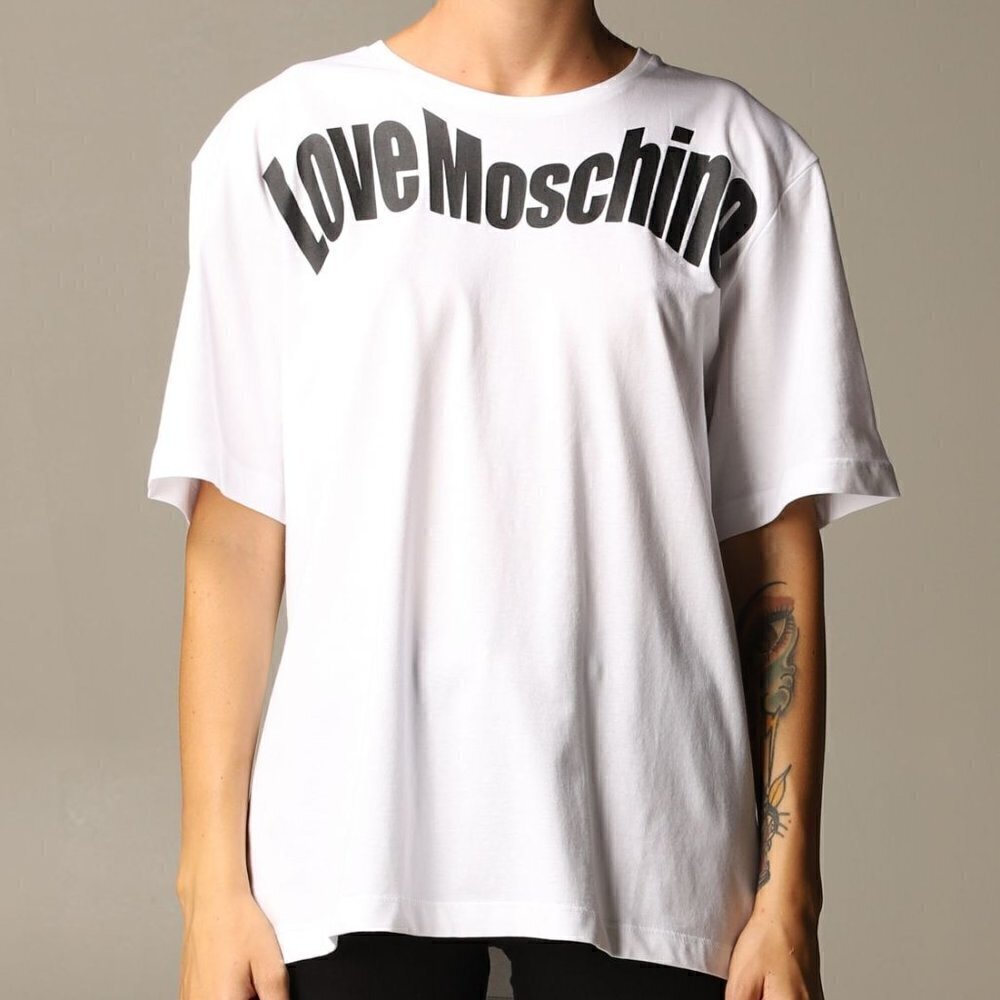 New Love Moschino Wavey Logo Women's Oversized T-Shirt NWT Size 48 IT/12 US/XL